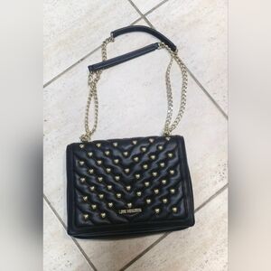 Love Moschino Black and Gold Heart-Studded Shoulder Bag